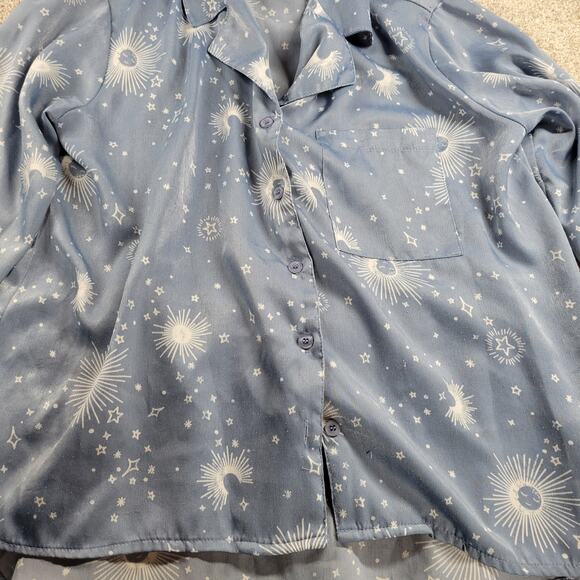 BP Celestial Pajamas Set Womens XS Blue White Sun Stars Moon Pants Button Top - Picture 16 of 16